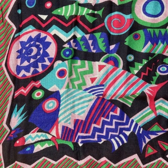 Vintage Limited Express Fish Scarf Blue Pink 30 inch Square Geometric Bold Print - Picture 5 of 6